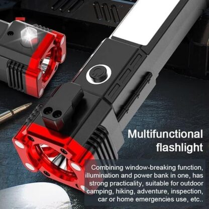 Torch Light, LED 3W Torch Light Rechargeable Torch Flashlight, Long Distance Beam Range Car Rescue Torch with Hammer Window Glass and Seat Belt Cutter Built Portable - Image 3