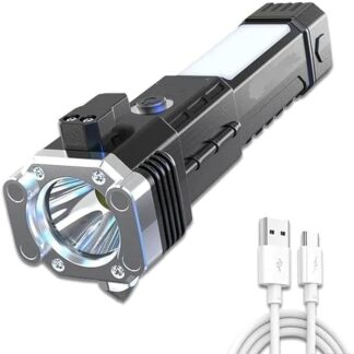 Torch Light, LED 3W Torch Light Rechargeable Torch Flashlight, Long Distance Beam Range Car Rescue Torch with Hammer Window Glass and Seat Belt Cutter Built Portable